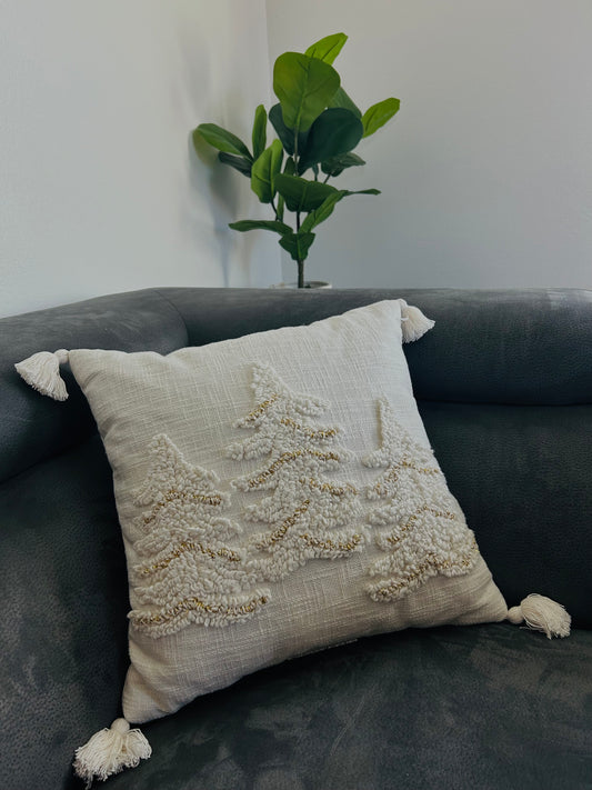 Embroidery Tree Light Brown Square Decoration Christmas Pillow