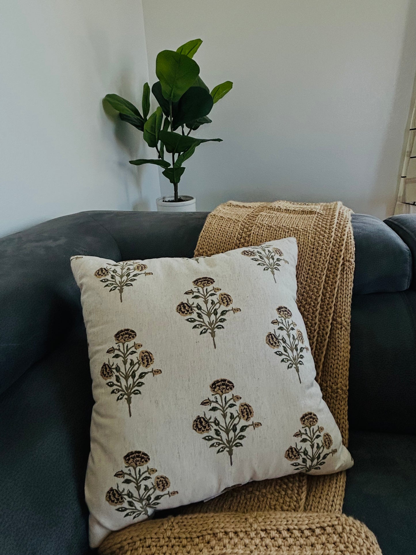 Floral Block Printed Pillow